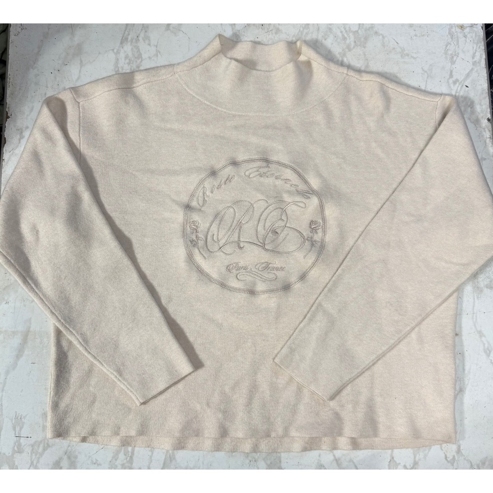 Maeve Mock Neck Sweater Womens Small Cream Excellent Embroidered Crest Paris